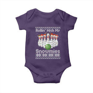 Rollin With My Snowmies Baby Onesie Funny Christmas Bowling Ugly Sweater Gift TS12 Purple Print Your Wear