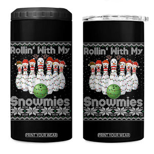 Rollin With My Snowmies 4 in 1 Can Cooler Tumbler Funny Christmas Bowling Ugly Sweater Gift TS12 One Size: 16 oz Black Print Your Wear