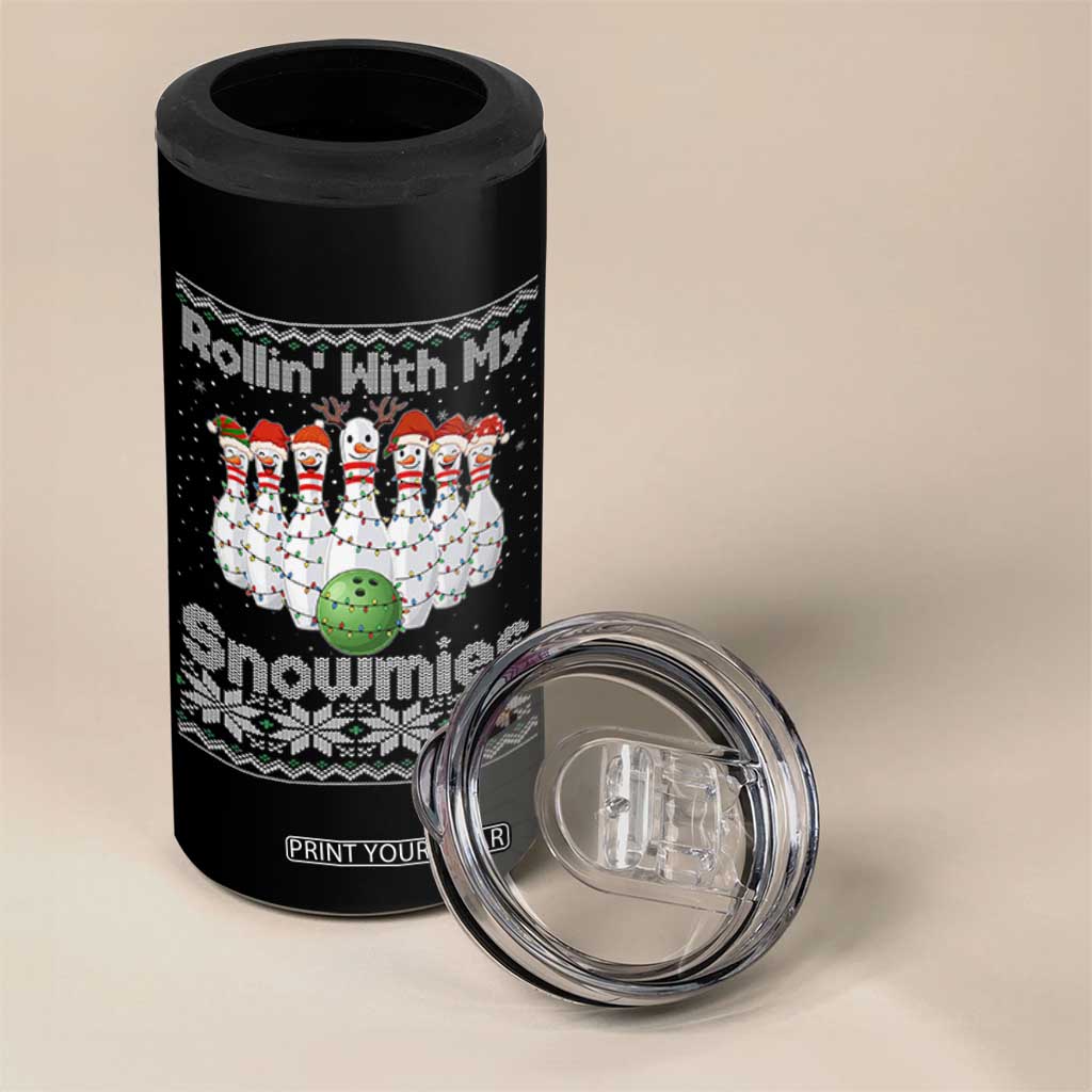 Rollin With My Snowmies 4 in 1 Can Cooler Tumbler Funny Christmas Bowling Ugly Sweater Gift TS12 Print Your Wear
