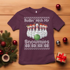Rollin With My Snowmies T Shirt Funny Christmas Bowling Ugly Sweater Gift TS12 Maroon Print Your Wear