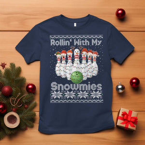 Rollin With My Snowmies T Shirt Funny Christmas Bowling Ugly Sweater Gift TS12 Navy Print Your Wear