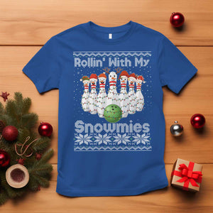 Rollin With My Snowmies T Shirt Funny Christmas Bowling Ugly Sweater Gift TS12 Royal Blue Print Your Wear