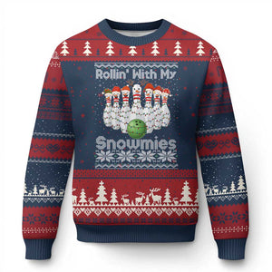 Rollin With My Snowmies Ugly Christmas Sweater Funny Xmas Bowling Ugly Sweater Gift - Print Your Wear