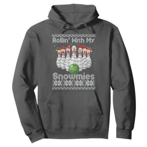 Rollin With My Snowmies Hoodie Funny Christmas Bowling Ugly Sweater Gift TS12 Dark Heather Print Your Wear