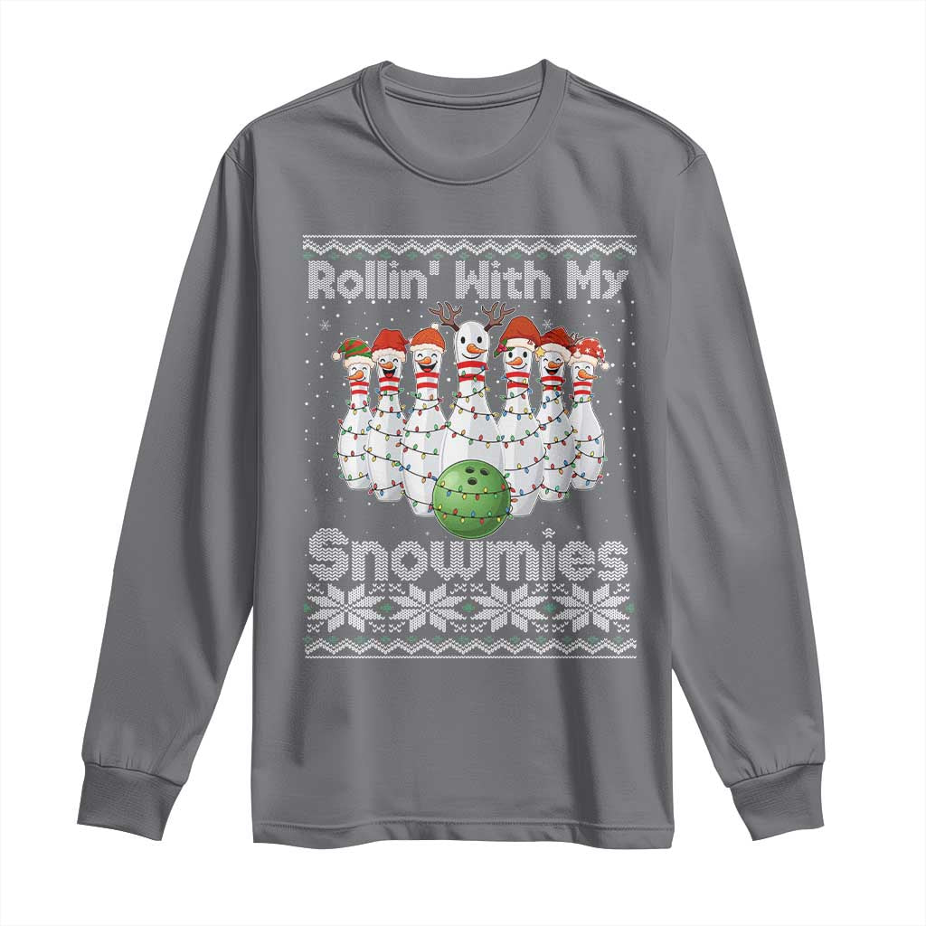 Rollin With My Snowmies Long Sleeve Shirt Funny Christmas Bowling Ugly Sweater Gift TS12 Charcoal Print Your Wear