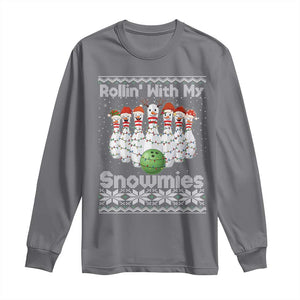 Rollin With My Snowmies Long Sleeve Shirt Funny Christmas Bowling Ugly Sweater Gift TS12 Charcoal Print Your Wear