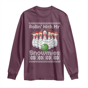 Rollin With My Snowmies Long Sleeve Shirt Funny Christmas Bowling Ugly Sweater Gift TS12 Maroon Print Your Wear