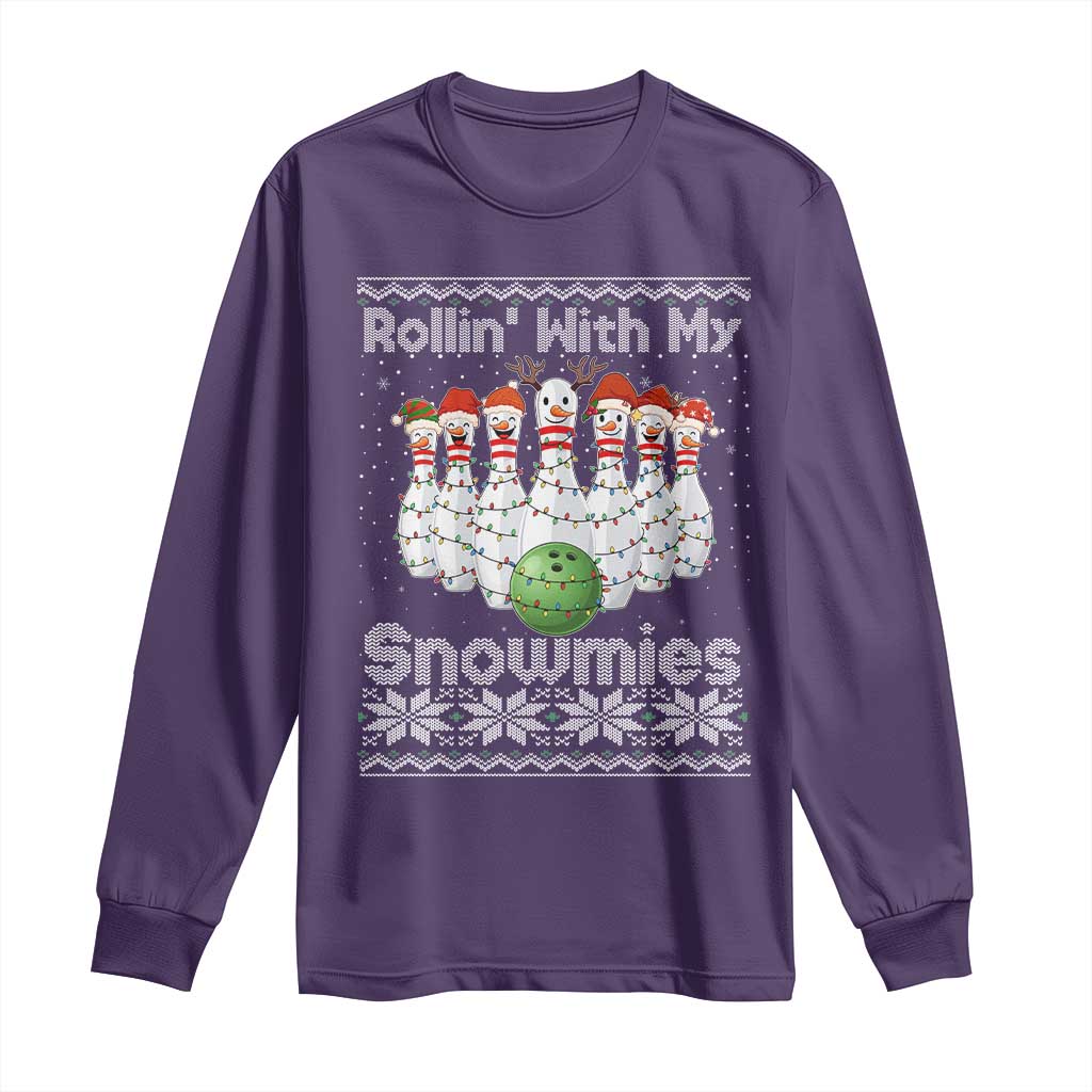 Rollin With My Snowmies Long Sleeve Shirt Funny Christmas Bowling Ugly Sweater Gift TS12 Purple Print Your Wear