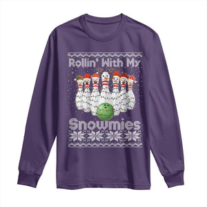 Rollin With My Snowmies Long Sleeve Shirt Funny Christmas Bowling Ugly Sweater Gift TS12 Purple Print Your Wear