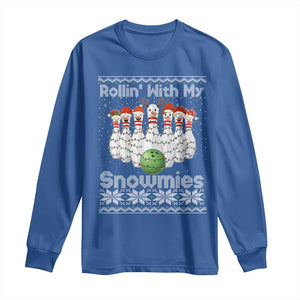 Rollin With My Snowmies Long Sleeve Shirt Funny Christmas Bowling Ugly Sweater Gift TS12 Royal Blue Print Your Wear