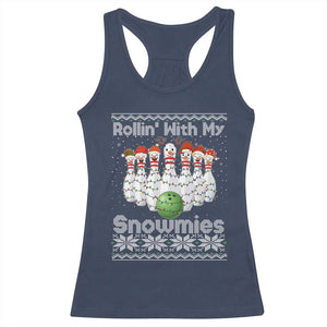 Rollin With My Snowmies Racerback Tank Top Funny Christmas Bowling Ugly Sweater Gift TS12 Navy Print Your Wear