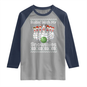 Rollin With My Snowmies Raglan Shirt Funny Christmas Bowling Ugly Sweater Gift TS12 Sport Gray Navy Print Your Wear