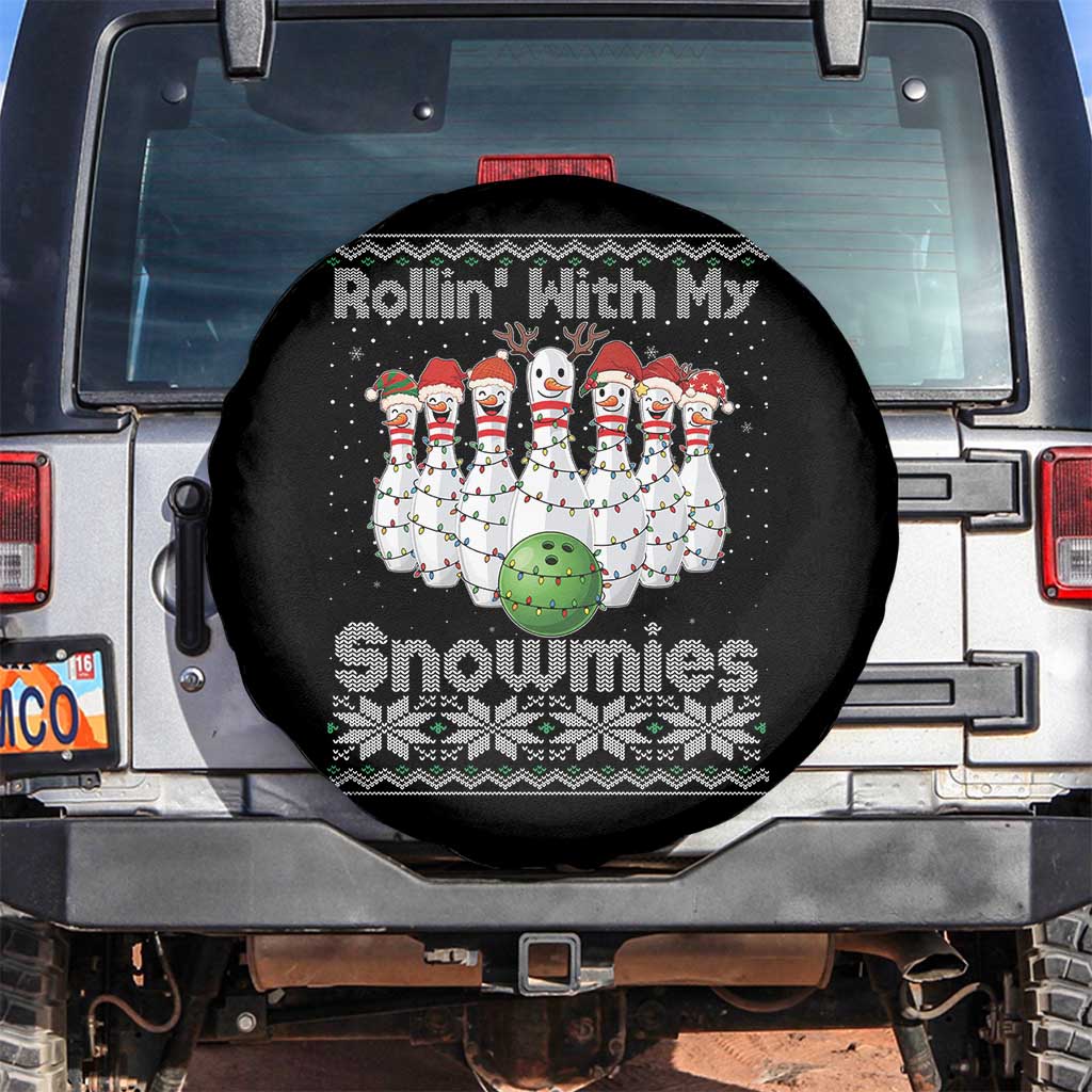 Rollin With My Snowmies Spare Tire Cover Funny Christmas Bowling Ugly Sweater Gift TS12 No hole Black Print Your Wear