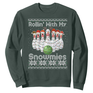 Rollin With My Snowmies Sweatshirt Funny Christmas Bowling Ugly Sweater Gift TS12 Dark Forest Green Print Your Wear