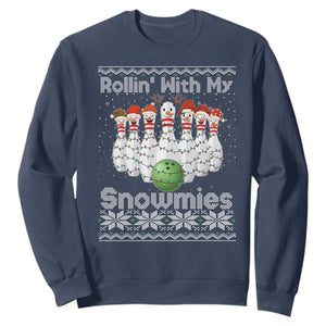 Rollin With My Snowmies Sweatshirt Funny Christmas Bowling Ugly Sweater Gift TS12 Navy Print Your Wear
