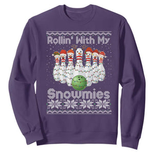 Rollin With My Snowmies Sweatshirt Funny Christmas Bowling Ugly Sweater Gift TS12 Purple Print Your Wear