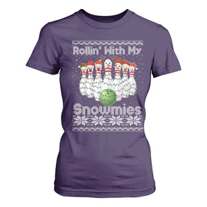 Rollin With My Snowmies T Shirt For Women Funny Christmas Bowling Ugly Sweater Gift TS12 Purple Print Your Wear