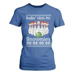 Rollin With My Snowmies T Shirt For Women Funny Christmas Bowling Ugly Sweater Gift TS12 Royal Blue Print Your Wear
