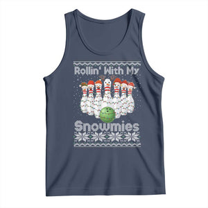 Rollin With My Snowmies Tank Top Funny Christmas Bowling Ugly Sweater Gift TS12 Navy Print Your Wear