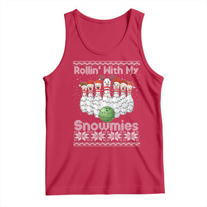 Rollin With My Snowmies Tank Top Funny Christmas Bowling Ugly Sweater Gift TS12 Red Print Your Wear