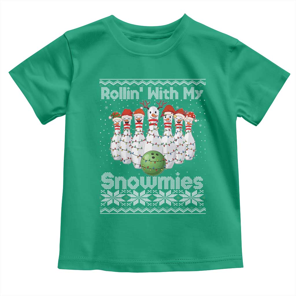 Rollin With My Snowmies Toddler T Shirt Funny Christmas Bowling Ugly Sweater Gift TS12 Irish Green Print Your Wear