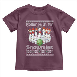 Rollin With My Snowmies Toddler T Shirt Funny Christmas Bowling Ugly Sweater Gift TS12 Maroon Print Your Wear