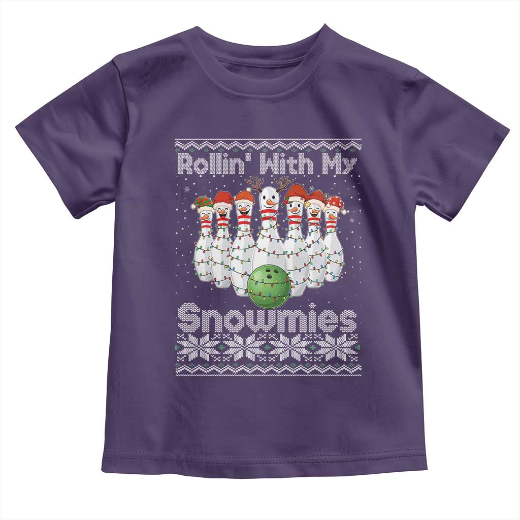 Rollin With My Snowmies Toddler T Shirt Funny Christmas Bowling Ugly Sweater Gift TS12 Purple Print Your Wear