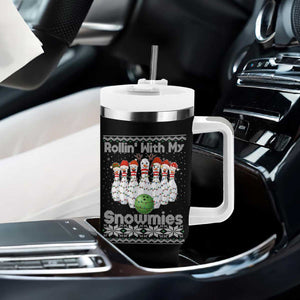 Rollin With My Snowmies Tumbler With Handle Funny Christmas Bowling Ugly Sweater Gift TS12 Print Your Wear