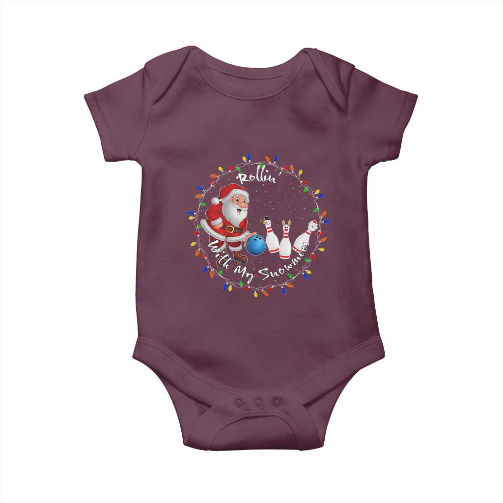 Rollin With My Snowmies Baby Onesie Bowling Xmas Gift TS12 Maroon Print Your Wear