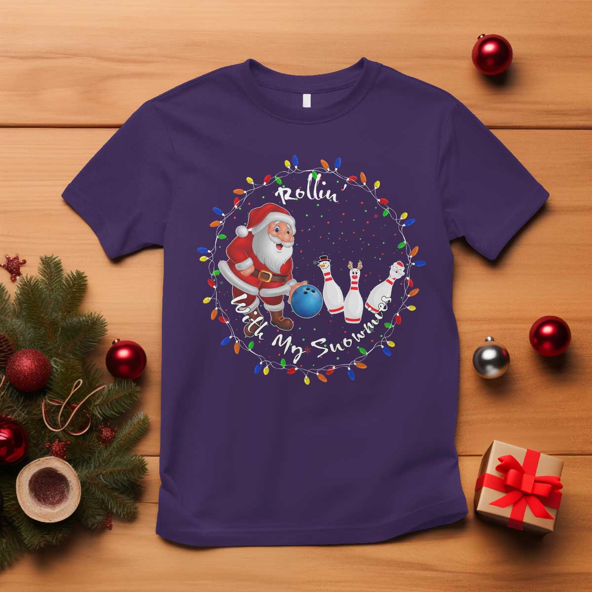 Rollin With My Snowmies T Shirt Bowling Xmas Gift TS12 Purple Print Your Wear