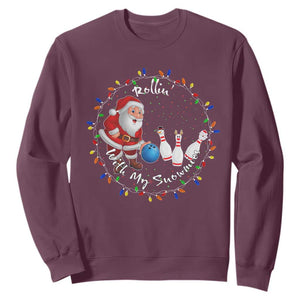 Rollin With My Snowmies Sweatshirt Bowling Xmas Gift TS12 Maroon Print Your Wear