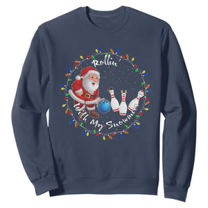 Rollin With My Snowmies Sweatshirt Bowling Xmas Gift TS12 Navy Print Your Wear