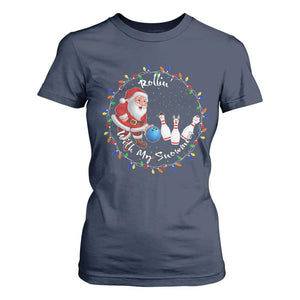 Rollin With My Snowmies T Shirt For Women Bowling Xmas Gift TS12 Navy Print Your Wear