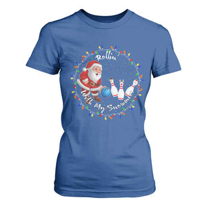 Rollin With My Snowmies T Shirt For Women Bowling Xmas Gift TS12 Royal Blue Print Your Wear