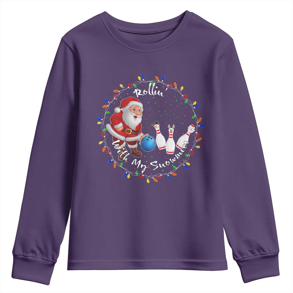 Rollin With My Snowmies Youth Sweatshirt Bowling Xmas Gift TS12 Purple Print Your Wear