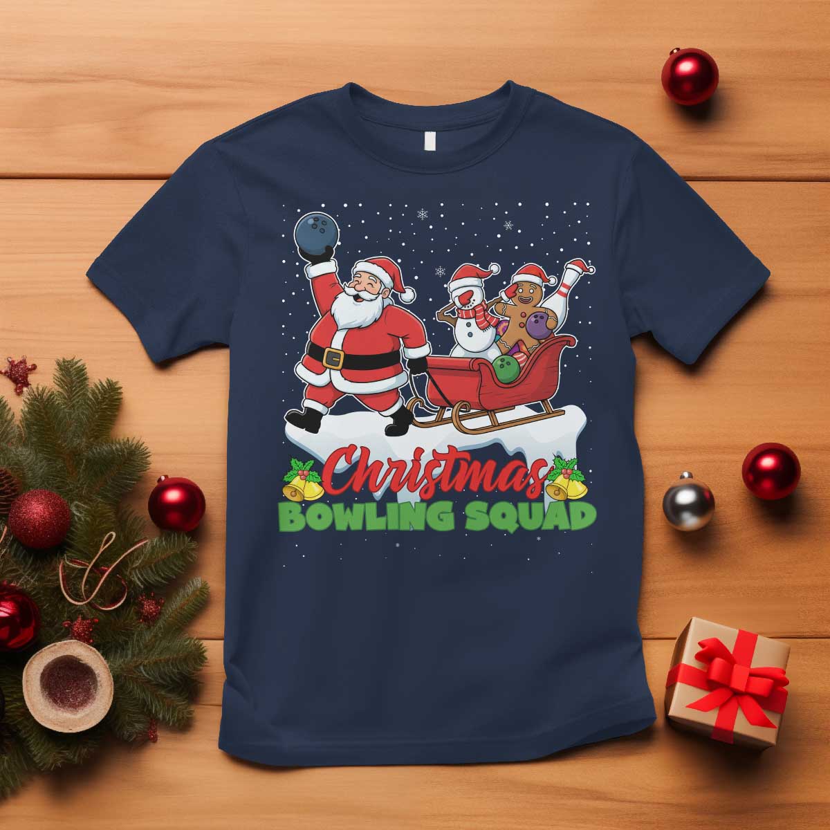 Christmas Bowling Squad T Shirt Funny Holiday Bowler TS12 Navy Print Your Wear