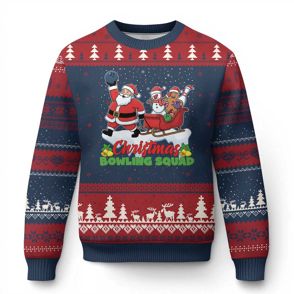 Xmas Bowling Squad Ugly Christmas Sweater Funny Holiday Bowler TS12 Navy Red Print Your Wear
