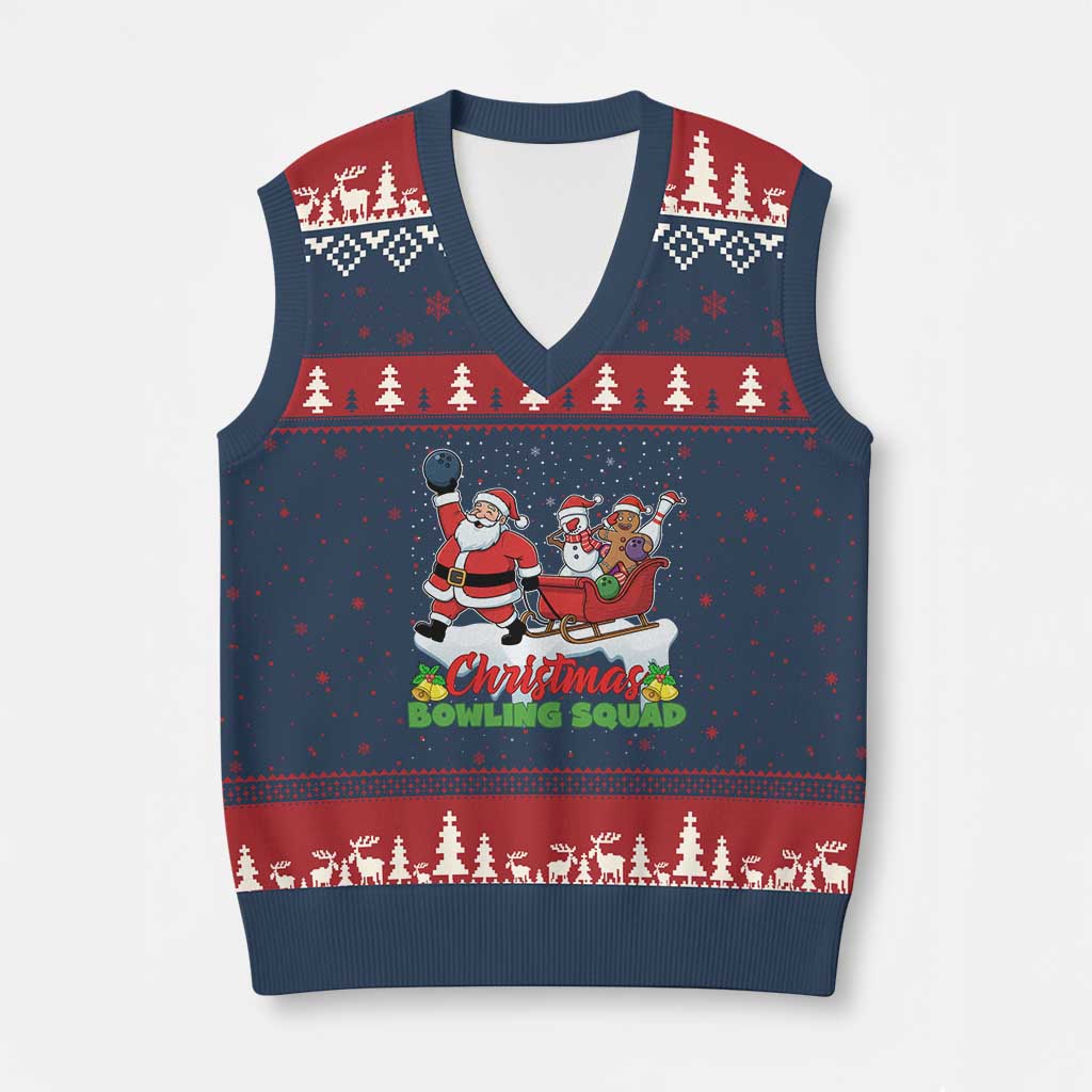 Xmas Bowling Squad V-Neck Knit Sweater Vest Funny Holiday Bowler TS12 Navy Red Print Your Wear