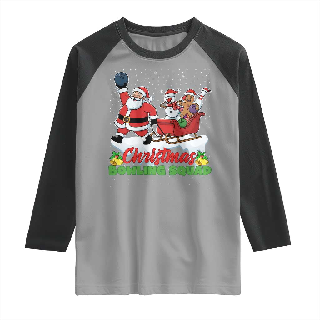 Christmas Bowling Squad Raglan Shirt Funny Holiday Bowler TS12 Sport Gray Black Print Your Wear