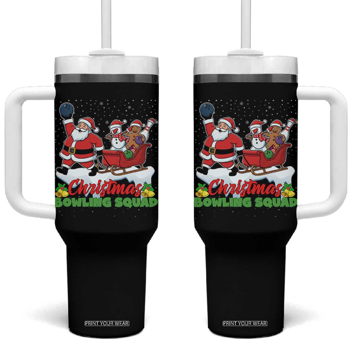 Christmas Bowling Squad Tumbler With Handle Funny Holiday Bowler TS12 One Size: 40 oz Black Print Your Wear