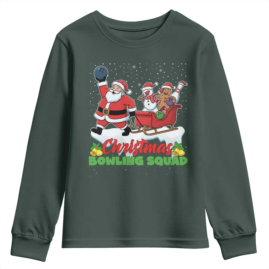 Christmas Bowling Squad Youth Sweatshirt Funny Holiday Bowler TS12 Dark Forest Green Print Your Wear