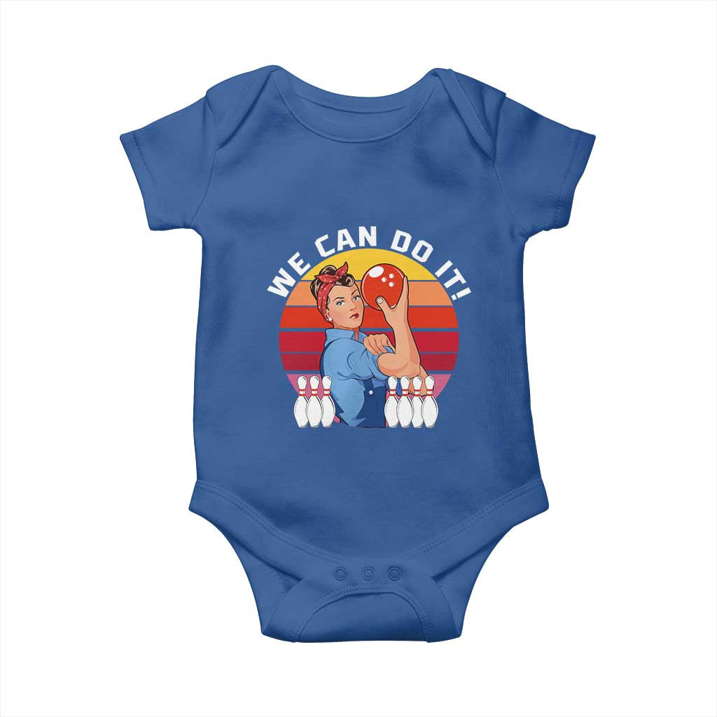 Feminist Bowling Baby Onesie We Can Do It TS12 Royal Blue Print Your Wear