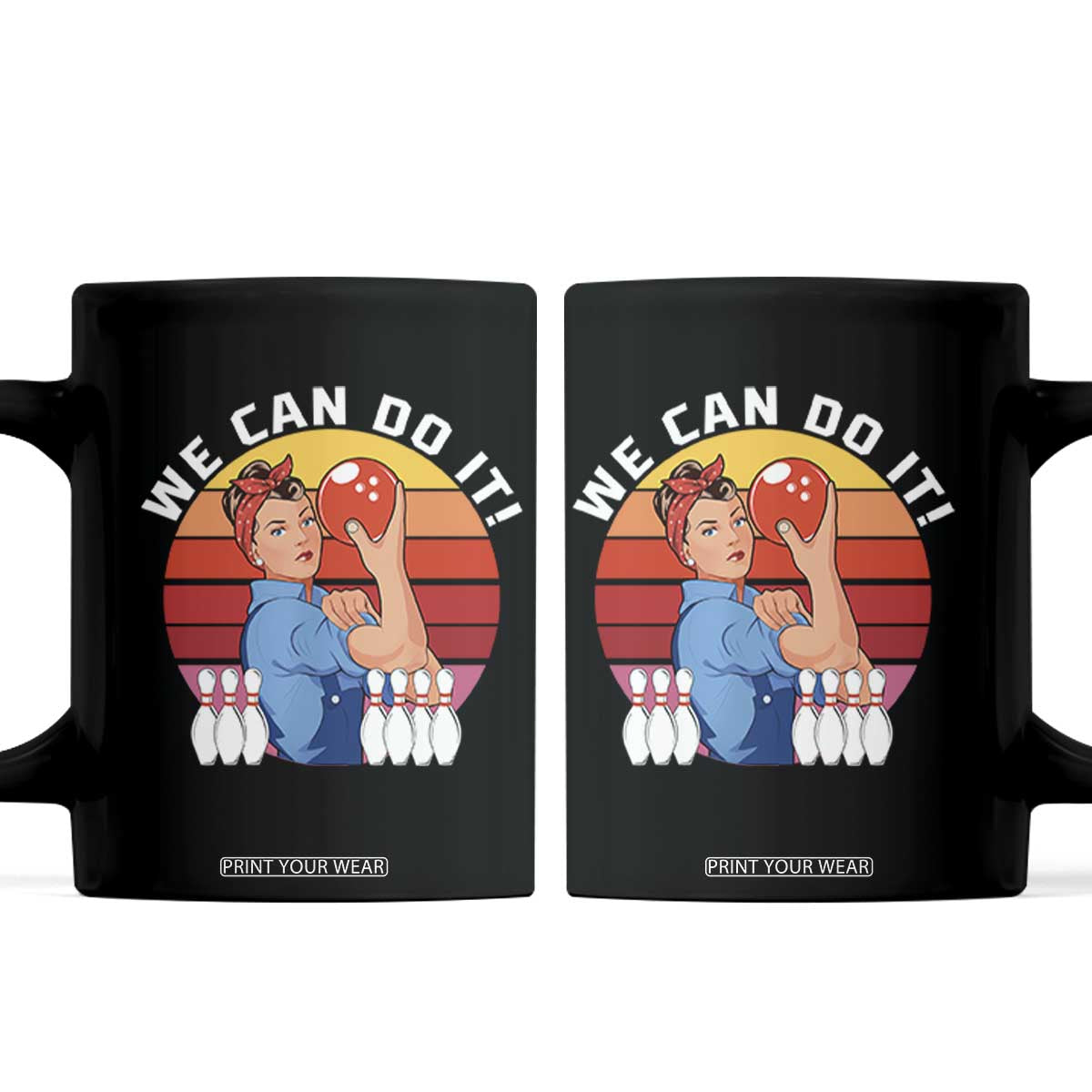 Feminist Bowling Coffee Mug We Can Do It TS12 Black Print Your Wear