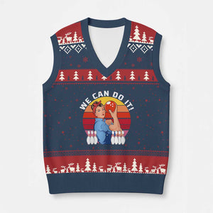 Feminist Bowling V-Neck Knit Sweater Vest We Can Do It TS12 Navy Red Print Your Wear