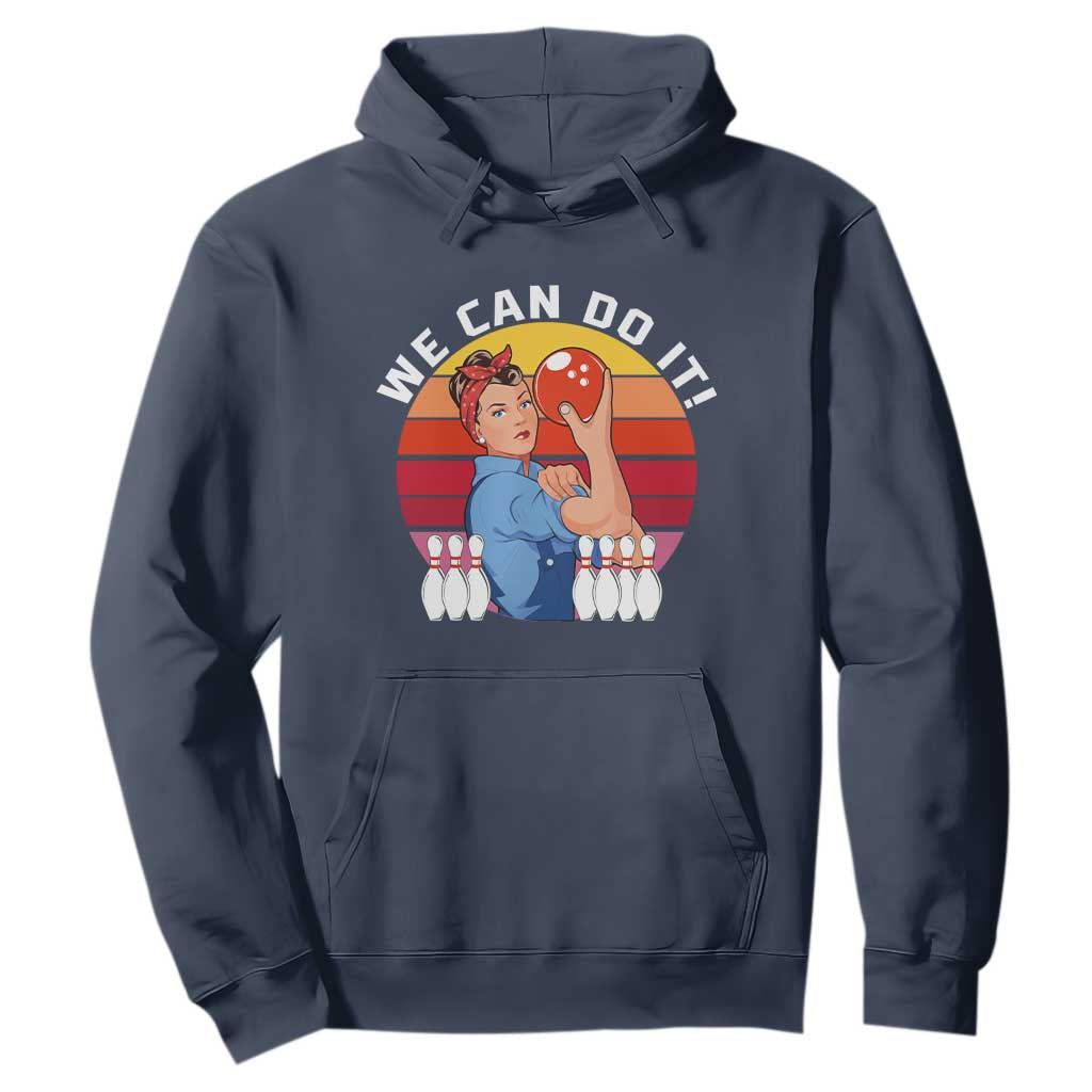 Feminist Bowling Hoodie We Can Do It TS12 Navy Print Your Wear