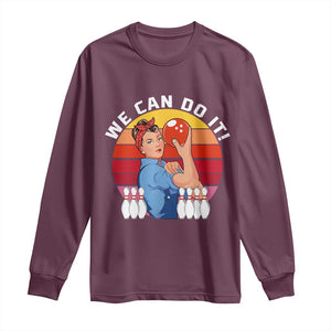 Feminist Bowling Long Sleeve Shirt We Can Do It TS12 Maroon Print Your Wear