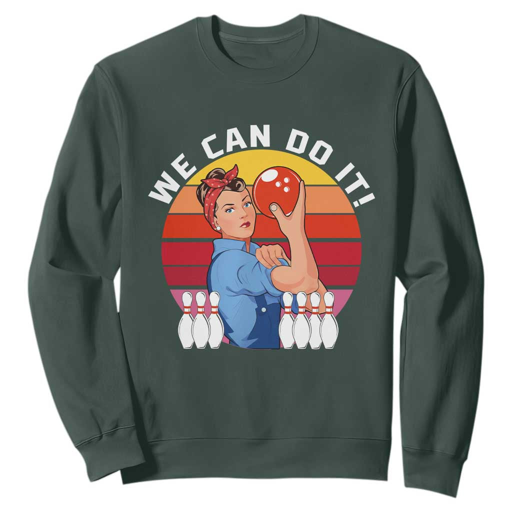 Feminist Bowling Sweatshirt We Can Do It TS12 Dark Forest Green Print Your Wear