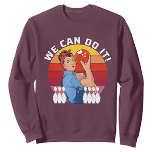 Feminist Bowling Sweatshirt We Can Do It TS12 Maroon Print Your Wear