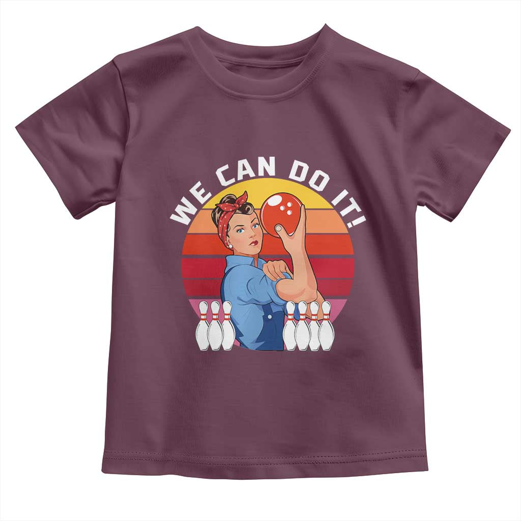 Feminist Bowling Toddler T Shirt We Can Do It TS12 Maroon Print Your Wear