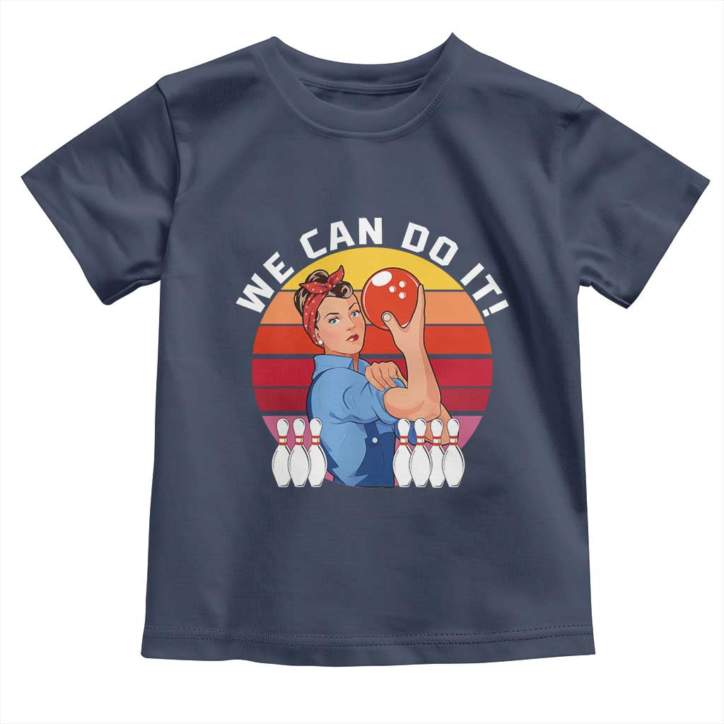 Feminist Bowling Toddler T Shirt We Can Do It TS12 Navy Print Your Wear